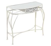 Side Table French Style White Metal & Glass 82x39x76cm Drawer Elegant Decorative
