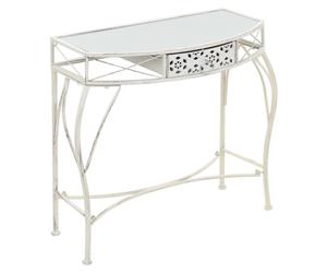 Side Table French Style White Metal & Glass 82x39x76cm Drawer Elegant Decorative
