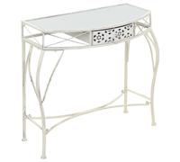 Side Table French Style White Metal & Glass 82x39x76cm With Decorative DrawerUK