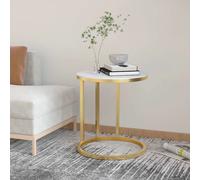 Side Table Gold 45cm Round Tempered Glass Top White Marble Lux Powder-Coat Iron