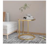 Side table gold tempered glass top 45cm dia x 58cm powder-coated iron minimalist