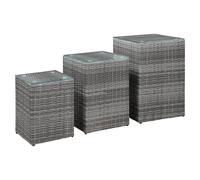Side Table Grey 35 x 35 x 52 cm Poly Rattan Glass Top Metal Frame Patio Accent.