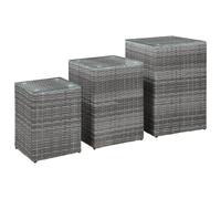 Side Table Grey 35x35x52cm Poly Rattan Glass Metal for Sofa Set of 3 3pc Accent