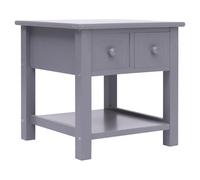 Side table Grey 40x40x40 cm Paulownia wood & MDF 2-drawer bedside cabinet small