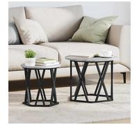 Side Table Grey Sonoma 50x50x40cm Round EngineeredWood Steel Frame Modern Matte