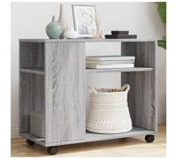 Side Table Grey Sonoma 70x35x60cm Engineered Wood 2 Shelves 4 Wheels LockablePro