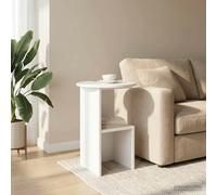 Side Table High Gloss White Ø39.5x55cm Engineered Wood Minimalist Storage Accent