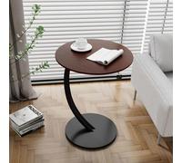 Side Table Insert Round Night Table Sofa Side Table Coffee Table C Shape Multifunction Dining Table Assembly Lightweight Small Space Saving Walnut + Black Shelf