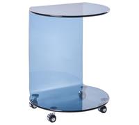 Beliani Side Table Minto With Wheels Tempered Glass Blue