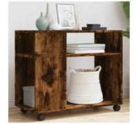 Side Table Mobile Smoked Oak 70x35x60cm Engineered Wood 2-Tier on Wheels Brakes