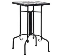 Side Table Mosaic Ceramic Black White with Iron Frame 35 x 35 x 56 cm Weatherproof for Balcony Patio Garden Indoor Outdoor Plant Table and Decoration