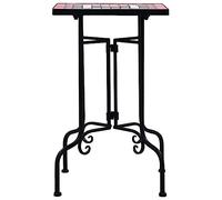 Side Table Mosaic Ceramic Terracotta White with Iron Frame 35 x 35 x 56 cm Balcony Patio Living Room Garden Table Plant Table for Indoor Outdoor Decoration