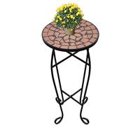 Side Table Mosaic Terracotta with Weatherproof Ceramic Table Top and Sturdy Iron Frame 30 cm Diameter 60 cm Height for Balcony Garden Patio Indoor and Outdoor Plant Stand