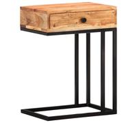 Side Table Natural Acacia Wood U-Shaped 45x30x61cm Drawer SteelFrame Powdercoat