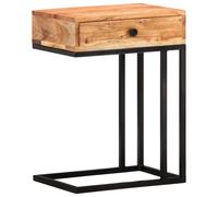 Side Table Natural Solid Acacia Wood 45x30x61cm U-Shaped Drawer Steel Base Mini