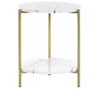 Beliani Side Table REVA White Marble, White