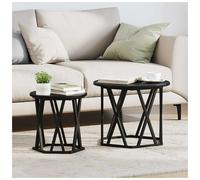 vidaXL Side Table 2 pcs Black Oak Engineered Wood and Steel, Black