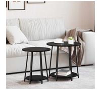 Side Table Round Black Oak 50x50x51 cm Metal Frame Industrial Shelf 2pc Set Mini