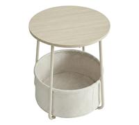 Side Table, Round End Table with Fabric Basket, for Living Room Bedroom, Bedside Table, Modern Style, Natural Beige