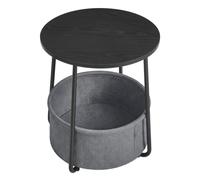 Side Table, Round End Table with Fabric Basket, for Living Room Bedroom, Ebony Black + Slate Grey