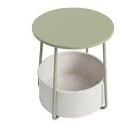Side Table, Round End Table with Fabric Basket, for Living Room Bedroom, Laurel Green + Cream White
