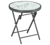 Side Table Round Folding Marble Effect Glass Top Outdoor Patio Small White