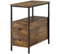 Side Table Rustic Brown Wood & Metal 61H x 30W x 60Dcm Slim 2 Drawer End Shelf A