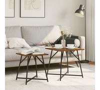 Side Table Set - 2 Rustic Smoked Oak and Metal Tables Berkfield Home Brown One Size