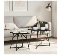 Side Table Set 2pc Black Oak Engineered Wood Metal Frame 50x50x50 & 40x40x45cm