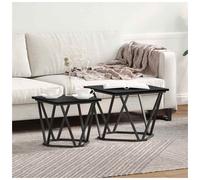Side Table Set 2pc Black Oak Engineered Wood & Steel 50x50x40 cm Modern Living.