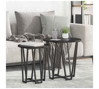 Side Table Set 2pc Round Black Oak Engineered Wood Top Metal Frame 50x50x50.5cm