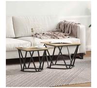 Side Table Set 2pc Sonoma Oak Engineered Wood & Steel 50x50x40cm Modern Squares