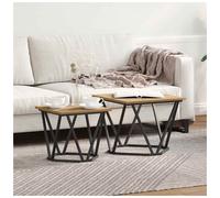 Side Table Set 2pcs Modern Square Artisan Oak 50x50x40cm Engineered Wood & Steel