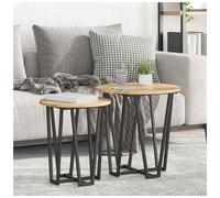 Side table set 2pcs Round Nesting Artisan Oak Engineered Wood Tops Metal Frames