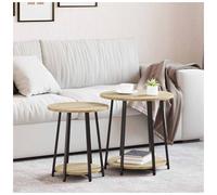Side Table Set 2pcs Sonoma Oak Engineered Wood Top Black Metal Frame 50x50x51cm