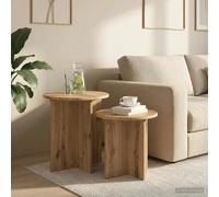 Side table set Artisan oak Engineered wood 45x45cm & 37x35cm Modern Nesting Mini