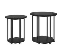 Side Table Set Black Oak Engineered Wood Metal Frame 50x50x50.5cm Industrial UK