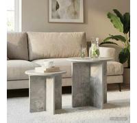 Side Table Set Concrete Grey Engineered Wood Modern Pair Nesting 45x45 & 37x35cm