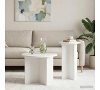 Side Table Set High Gloss White Engineered Wood Ø45x35 & Ø29.5x49 cm Modern Slim
