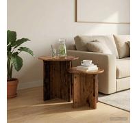 Side Table Set Nesting Old Wood Ø45x45cm Engineered Wood Minimalist Compact Duo.