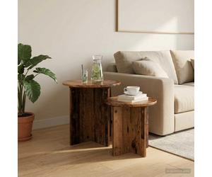 Side Table Set Nesting Old Wood Ø45x45cm Engineered Wood Minimalist Compact Duo.