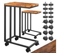 Side table set of 2 black 50x35x65/70cm with castors