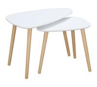 Side Table Set of 2 Nesting MDF White Tops with Solid Wood Legs 45x59.5x39.5cm.
