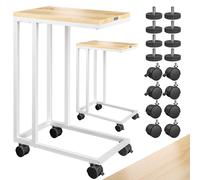 Side table set of 2 white 50x35x65/70cm with castors