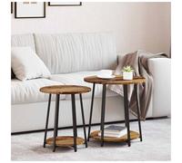 Side Table Set Old Wood Metal Frame Round Industrial End Tables 50x50x51cm 2pcs