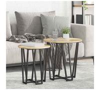 Side Table Set Sonoma Oak Top Black Metal Frame 50x50x50.5cm Round Nesting Urban