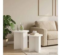 Side Table Set White Engineered Wood Ø45x45 & Ø37x35 cm Modern Nesting forLiving