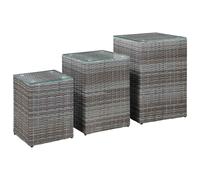 vidaXL 3x Side Tables with Glass Top Brown Poly Rattan Accent Sofa End Table