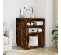Side table Smoked Oak 55x60x78cm Engineered Wood 2-Shelf Mobile with Locks Mini