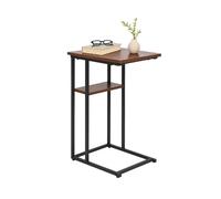 Relaxdays C-table, large and small shelves, HWD 60 x 40 x 30 cm, ideal for sofa or bed, metal and MDF, brown/black